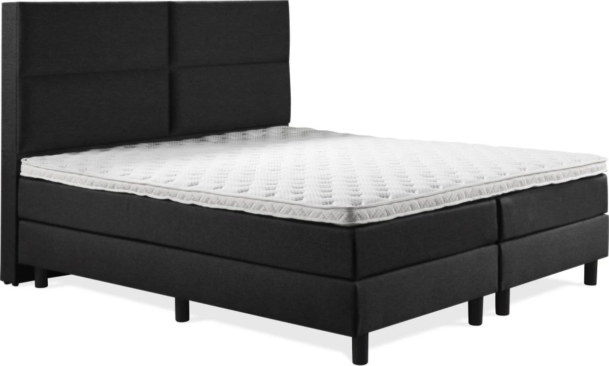 Boxspring Luxe 200x210 4 vlaks Zwart Lederlook