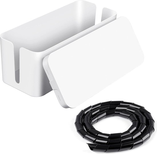 DAWRIS Kabelbox, kabelorganizer, box met deksel, kabelmanagement, ABS- kunststof, multifunctionele overspanningsbeveiliging voor kabels, stekkerstrips (wit