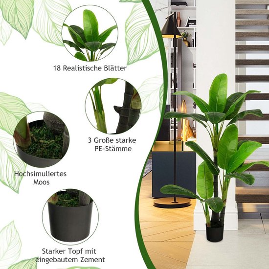 COSTWAY Plante Artificiel Bananier Avec Pot 160CM, Décoration