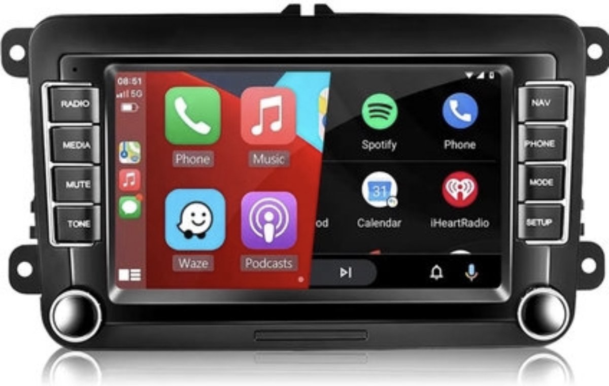 Autoradio 7 inch voor Seat/Skoda/Volkswagen 1GB+16GB Android 12 Carplay/Auto/GPS/RDS/DSP/NAV/DAB+