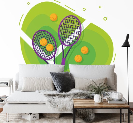 Fotobehang Getekende Tennisballen En Rackets | bol.com