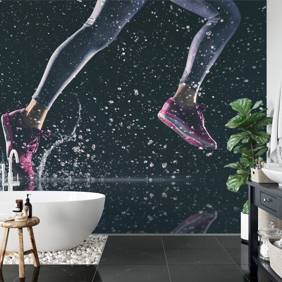 Fotobehang Sprinter Loopt In De Regen 3D | bol