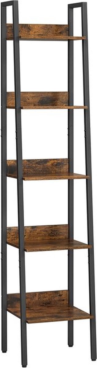 Rootz Ladder Shelf - Boekenplank Ladder - Ladder Shelf Unit - Boekenplankrek - Hoge Ladderplank - Spaanplaat, Staal - Vintage Bruin/Zwart - 33,8 x 30 x 170 cm