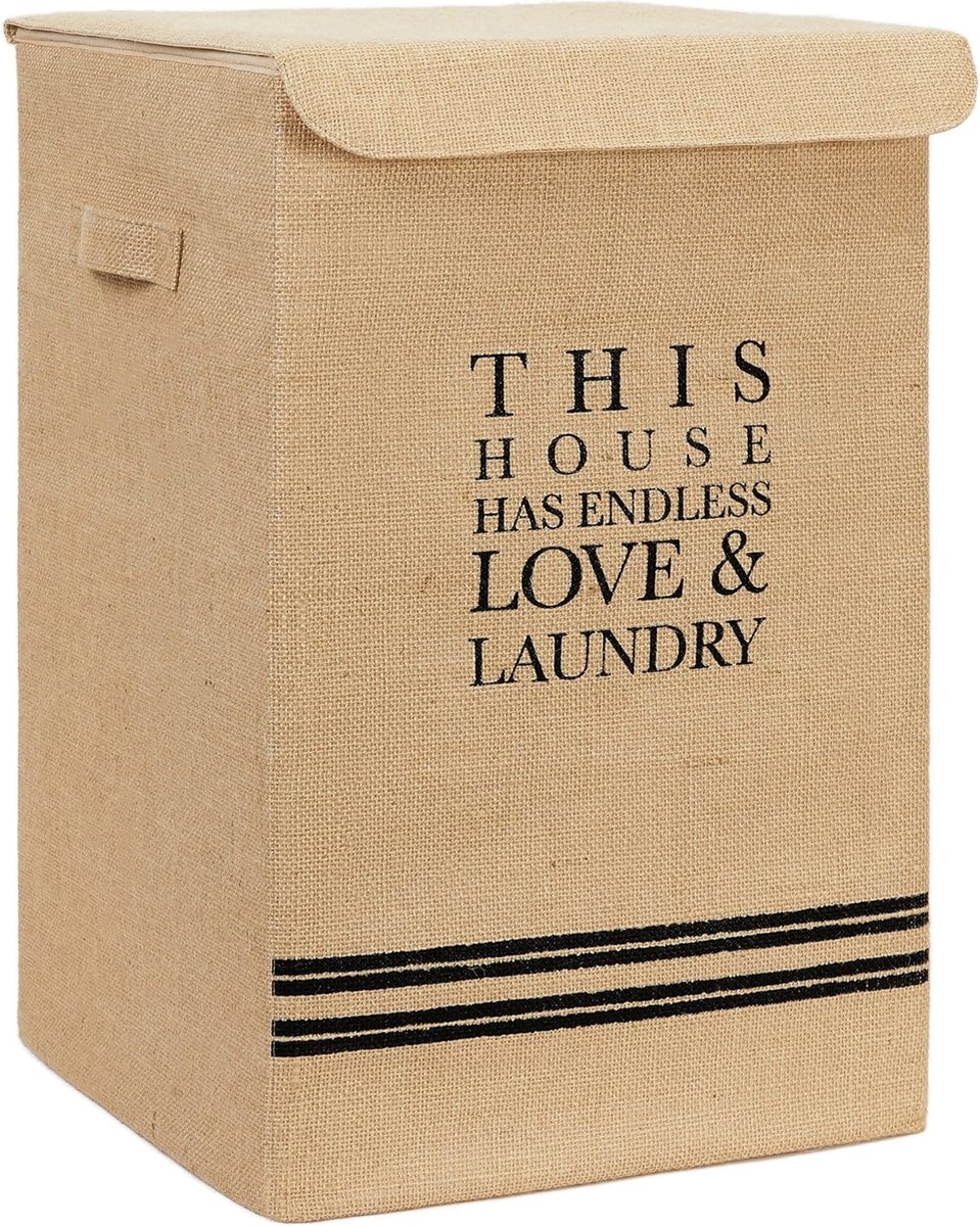 Wasmand van naturel jute, wasmand met deksel