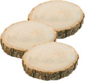 Chaks Decoratie boomschijf met schors - 3x - hout - D26 x H4 cm - rond - Onderborden/kaarsenplateaus