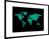 Fotolijst incl. Poster - Wereldkaart - Groen - Aquarel - 90x60 cm - Posterlijst