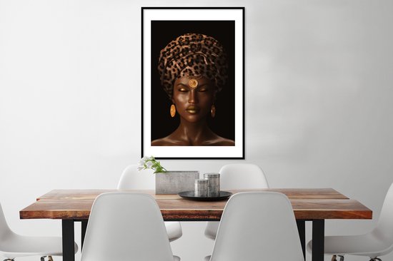 Cadre photo avec affiche - Femme - Foulard - Imprimé tigre - 60x90 cm - Cadre pour affiche