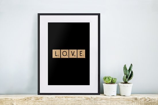Citation Scrabble Amour sur fond noir 30x40 cm - petit
