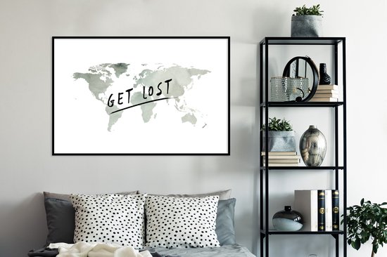 Wereldkaart de l'aquarelle grise avec la citation Get résolu dessus 120x80 cm