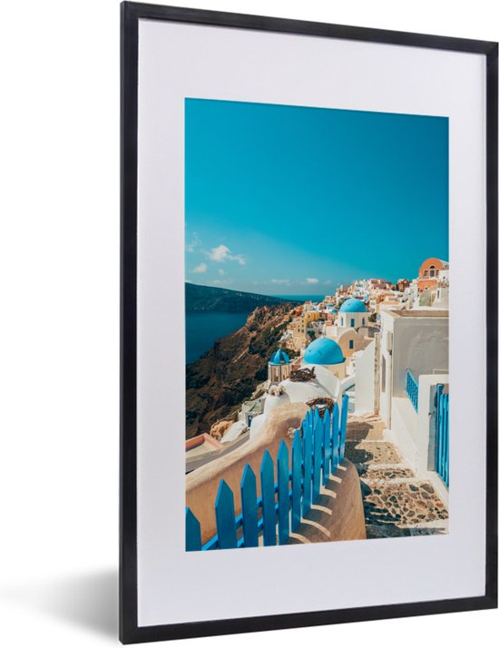 Fotolijst incl. Poster - Blauw voetpad in Santorini Griekenland - 40x60 cm - Posterlijst
