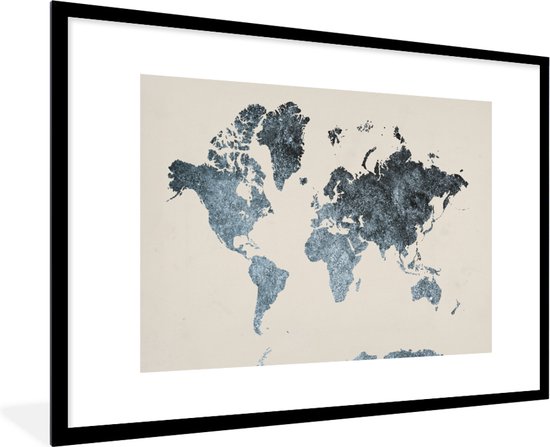 Carte du monde noire avec des taches grises sur fond rose 90x60 cm