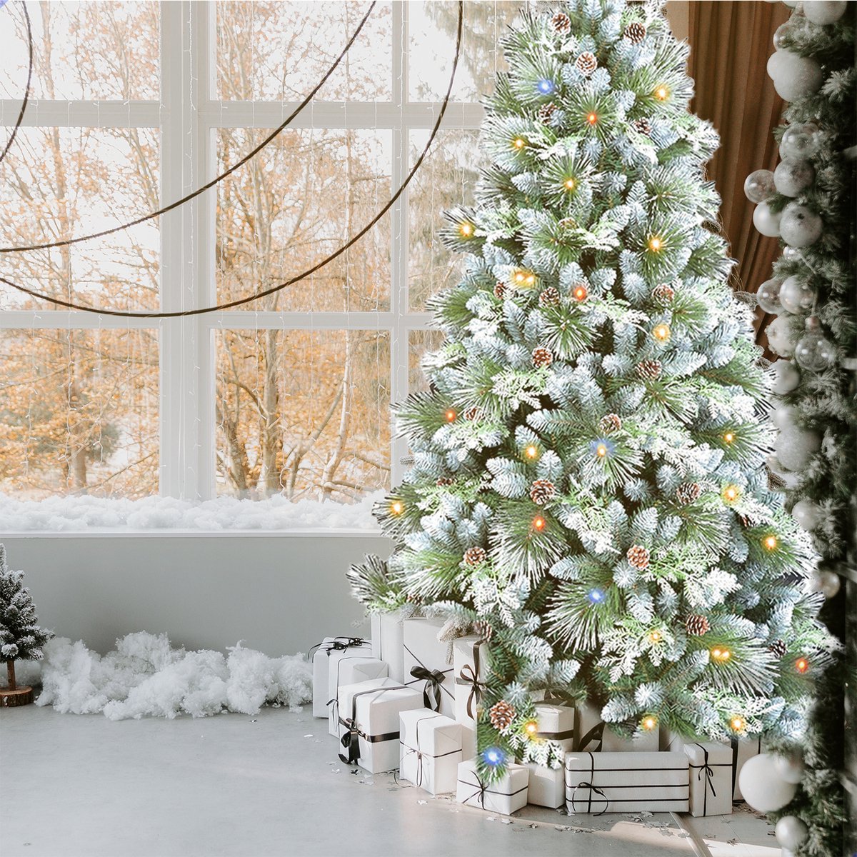 AG Kerstboom met verlichting & kerstversiering - Kunstkerstbomen - Sneeuw -210 cm - 1150 Takken - Zeer Dicht Takkenstelsel - 1 Taksoort - Eenvoudige Opbouw Zonder Gereedschap - Wit - Kunstkerstboom Net Echt - Volle Kerstboom – foto 8