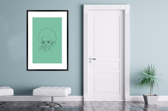 Photo Line femme avec afro sur fond vert cadre photo noir avec passe partout blanc 80x120 80x120 cm - Affiche encadrée (Décoration murale salon / chambre)