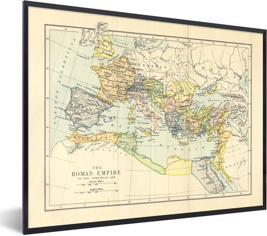 Poster in lijst - Fotolijst 80x60 cm - Posters - Klassieke wereldkaart Romeinse Rijk - Posterlijst zwart - Decoratie - Wanddecoratie woonkamer - Muurdecoratie slaapkamer