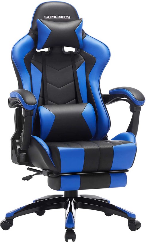 Gamingstoel -Bureaustoel - Met voetsteun - Extra groot - Zwart-Blauw