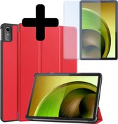 Hoes Geschikt voor Lenovo Tab M10 5G Hoes Luxe Hoesje Book Case Met Screenprotector - Hoesje Geschikt voor Lenovo Tab M10 5G Hoes Cover - Rood .