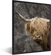 Fotolijst incl. Poster - Schotse hooglander - Wereldkaart - Dieren - 30x40 cm - Posterlijst