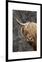Fotolijst incl. Poster - Schotse hooglander - Koeien - Wereldkaart - 60x90 cm - Posterlijst