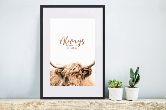 Poster in lijst - Fotolijst 40x60 cm - Posters - Schotse hooglander - Spreuken - Wit - Posterlijst zwart - Decoratie - Wanddecoratie woonkamer - Muurdecoratie slaapkamer