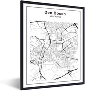 Fotolijst incl. Poster Zwart Wit- Stadskaart - Den Bosch - Zwart Wit - 60x80 cm - Posterlijst - Plattegrond