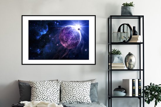 Affiche avec cadre Planètes - Etoiles - Lune - 120x80 cm