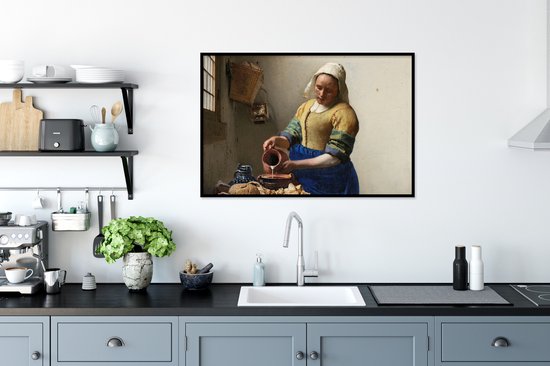 Cadre photo avec affiche - La Laitière - Peinture de Johannes Vermeer - 90x60 cm - Cadre pour affiche