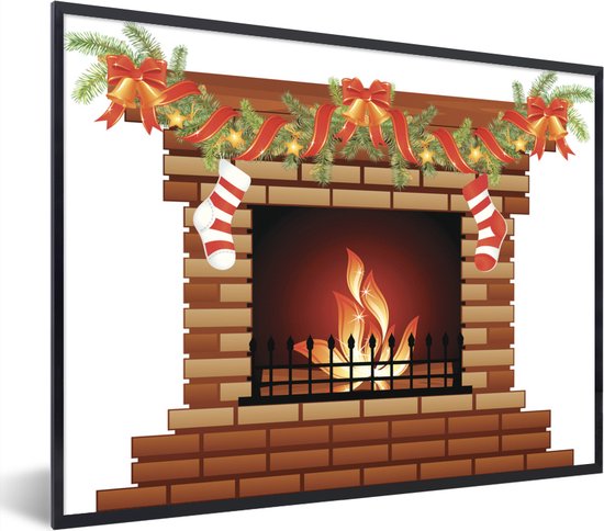 Image encadrée - Une illustration d'une cheminée avec cadre photo décoration de Noël noir 40x30 cm - Affiche encadrée (Décoration murale salon / chambre)
