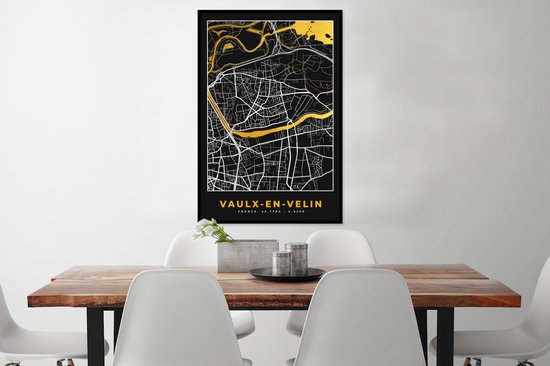Fotolijst incl. Poster - Kaart - Frankrijk - Stadskaart - Plattegrond - Vaulx-en-Velin - 80x120 cm - Posterlijst