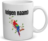 Akyol - papegaai op een tak met eigen naam koffiemok - theemok - Papegaai - papegaai liefhebbers - mok met eigen naam - iemand die houdt van papegaaien - verjaardag - cadeau - kado - 350 ML inhoud