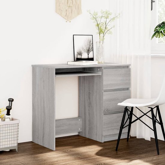 The Living Store Bureau s - Bureau - 90 x 45 x 76 cm - Grijs Sonoma Eiken - 3 lades