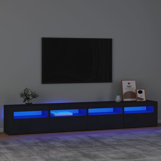 The Living Store Meuble TV Spazio - Zwart - 240x35x40 cm - Avec éclairage LED RGB