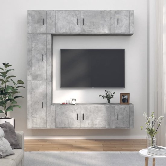 The Living Store TV-meubelset Betongrijs - 100 x 34.5 x 40 cm | 40 x 34.5 x 80 cm | 40 x 34.5 x 40 cm