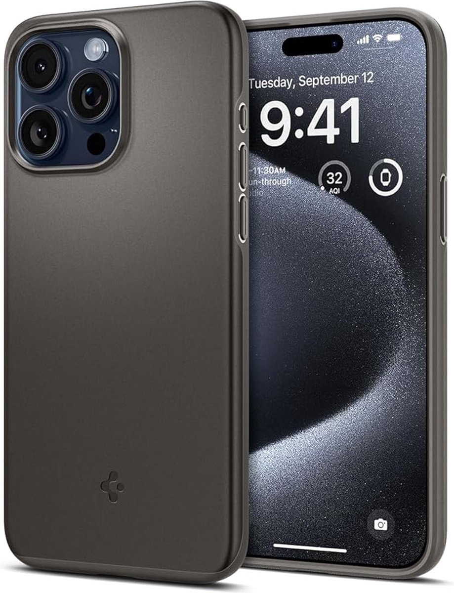 Spigen Geschikt voor Apple iPhone 15 Pro - Back Cover Thin Fit Hoesje - Gunmetal