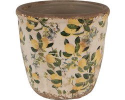 Clayre & Eef Bloempot Ø 14x13 cm Beige Geel Keramiek Citroenen