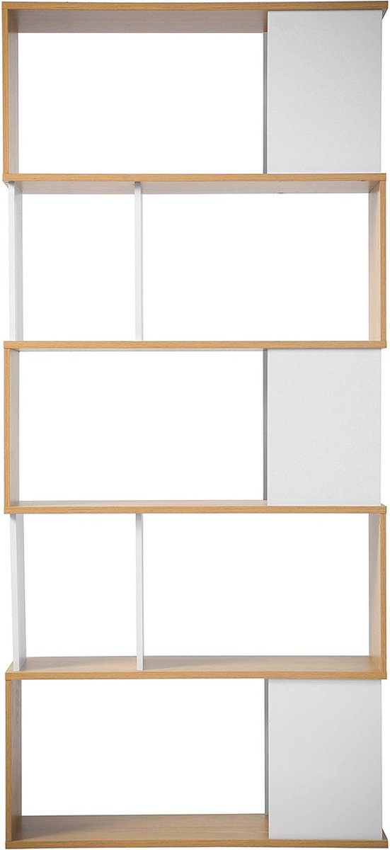 CALICOSY - Boekenkast met 5 verdiepingen in wit en eiken decor 80x30x174cm