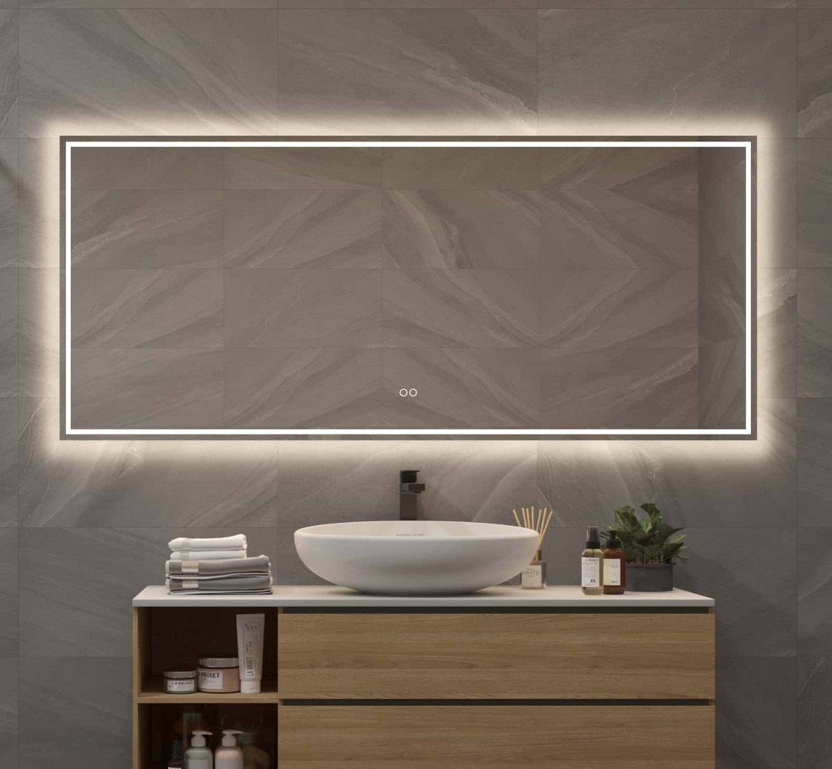 Miroir de salle de bain avec éclairage LED, chauffage, capteur tactile et  fonction de