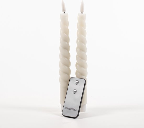 Anna's Collection LED dinerkaarsen swirl - ivoor/creme - 2x st - 23 cm