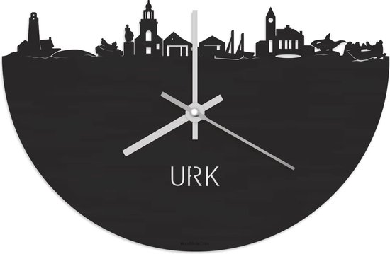 Skyline Klok Urk Zwart hout - Ø 40 cm - Stil uurwerk - Wanddecoratie - Meer steden beschikbaar - Woonkamer idee - Woondecoratie - City Art - Steden kunst - Cadeau voor hem - Cadeau voor haar - Jubileum - Trouwerij - Housewarming - WoodWideCities