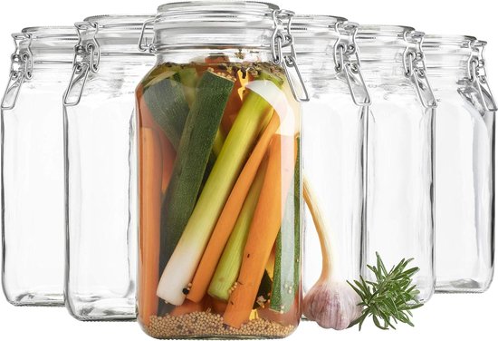 Groot, Set Van 6 à 2,5 L, Made In Germany, Voorraadpotten Met Deksel En Draadbeugel Voor Luchtdicht Bewaren Inmaken En Inserveren Glas Transparant