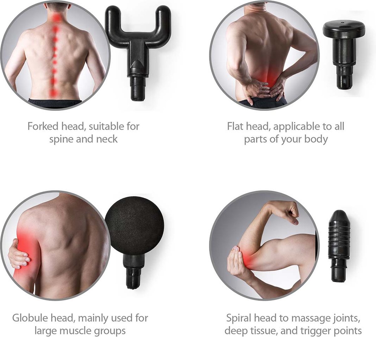 Afbeelding 2 van Nedis Sportmassagepistool - Batterij Gevoed - Ingebouwde Lithium-Ion - Oplaadbaar - 6 Massage Modes - 4 Verwisselbare Hulpstukken - Grijs / Zwart