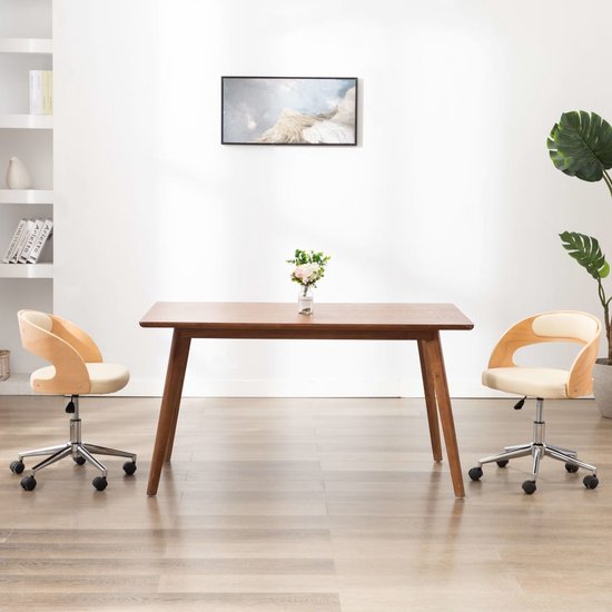 The Living Store Bureaustoel Crème - Kunstleer - Ergonomisch Design - Gemakkelijk verplaatsbaar - Eenvoudig te monteren