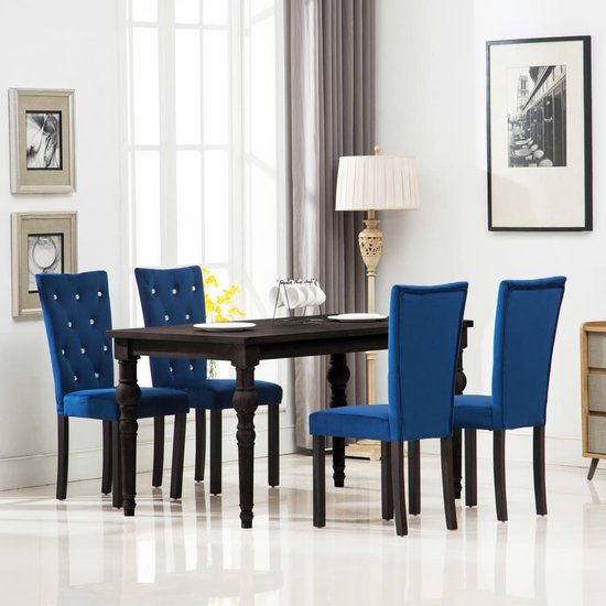 The Living Store Chaises de salle à manger - Velours - 43 x 51 x 98 cm -  Bleu foncé | bol
