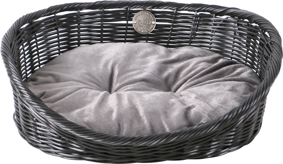 Rustic rottan met kussen Zwart/antraciet XS - 43x36x15cm