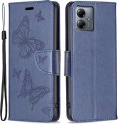 Coverup Vlinders Book Case - Geschikt voor Motorola Moto G14 Hoesje - Blauw