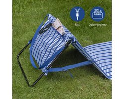 Campart Strandstoel en Strandligbed BE-0421 - Stretcher en Stoel Inklapbaar - Strandmat met verstelbare rugleuning - Met afneembaar hoofdkussen - Blauw Wit
