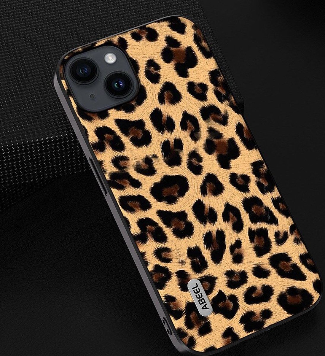 ABEEL Hoesje Geschikt voor Apple iPhone 15 Plus - Back Cover met Luipaard Textuur - Goud
