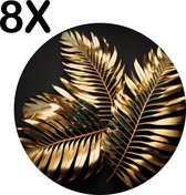 BWK Flexibele Ronde Placemat - Gouden Veren op een Donker Ondergrond - Set van 8 Placemats - 50x50 cm - PVC Doek - Afneembaar