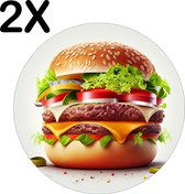 BWK Luxe Ronde Placemat - Heerlijke Hamburger op Lichte Achtergrond - Set van 2 Placemats - 40x40 cm - 2 mm dik Vinyl - Anti Slip - Afneembaar