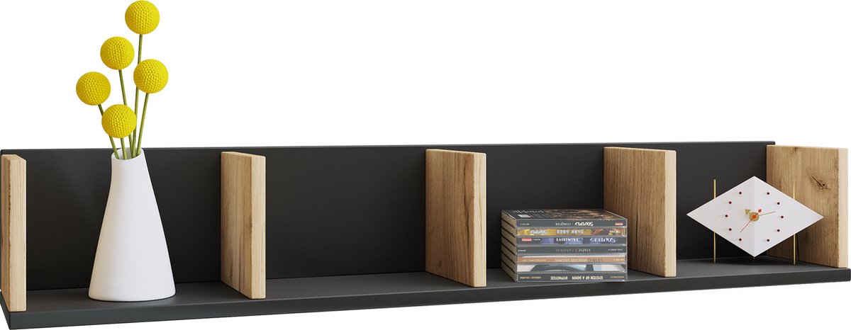 Vcm Houten wandplank Hangende plank Wandplank Plank Honsa zwart / honing eik