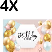 BWK Textiele Placemat - Happy Birthday - Verjaardag Sfeer met Ballonnen - Set van 4 Placemats - 45x30 cm - Polyester Stof - Afneembaar